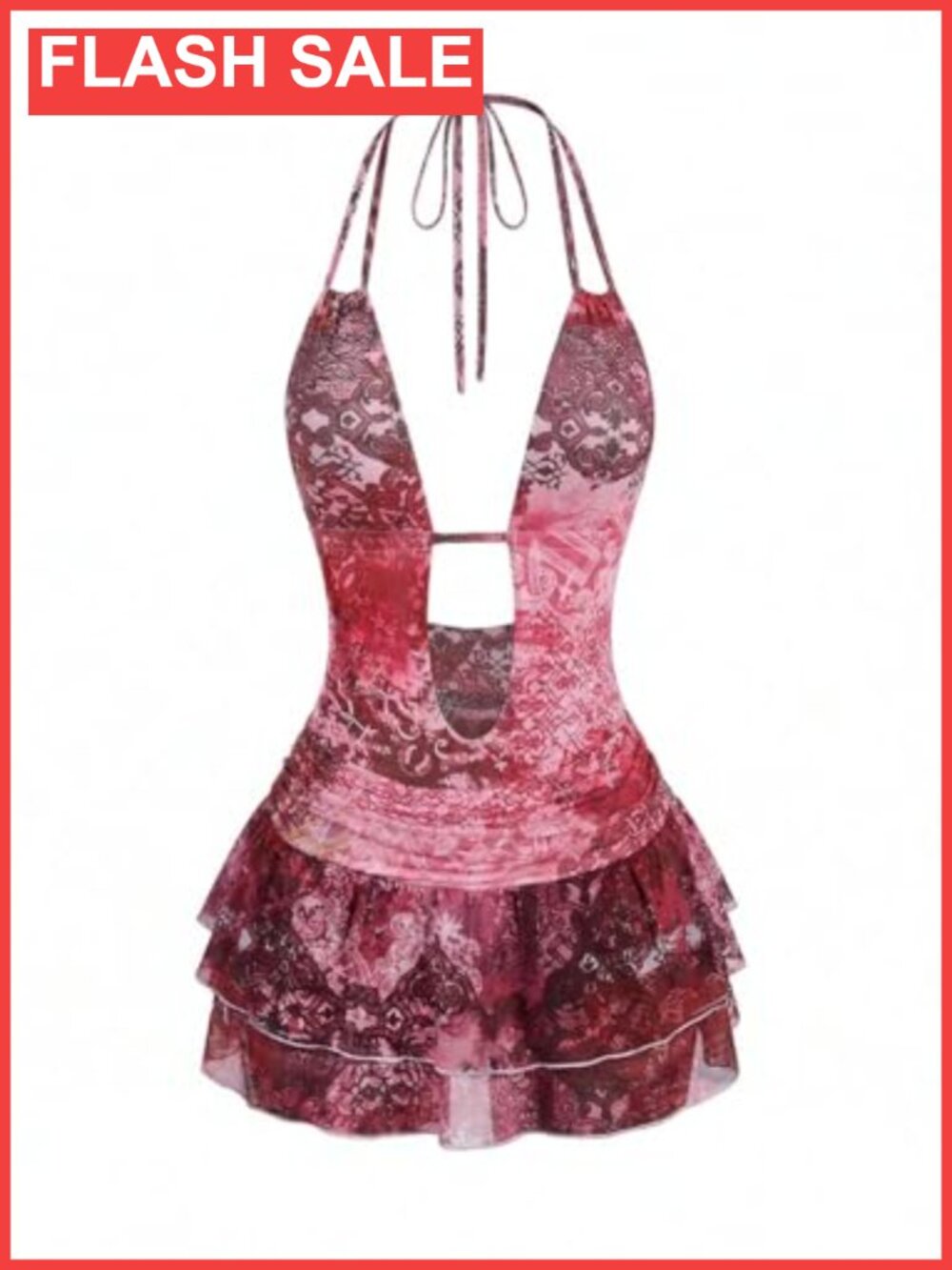 Halter Neck Animal Print Backless Tiered Ruffle Romper